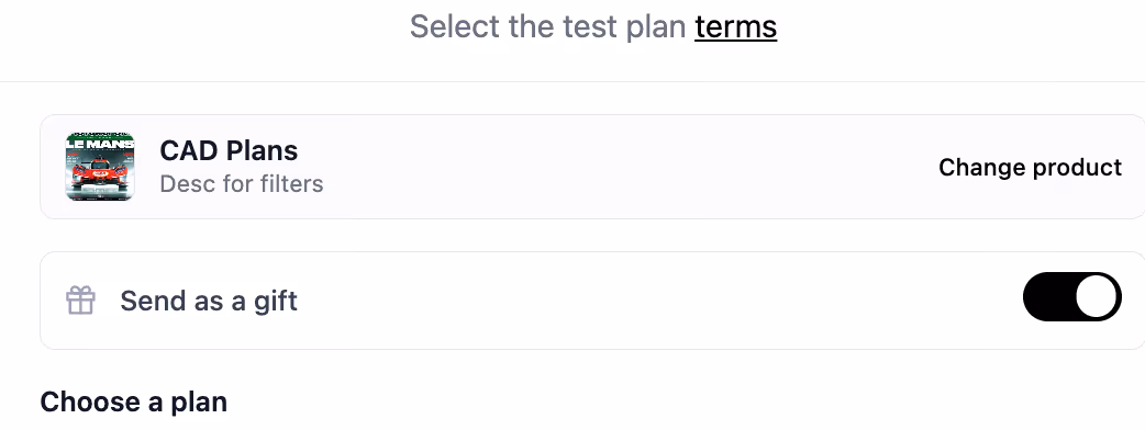 Default UI checkout with a single Send as gift prompt that opts the purchase in as a gift in one step
