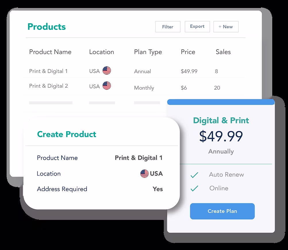 Media subscription pricing and recurring billing configuration dashboard