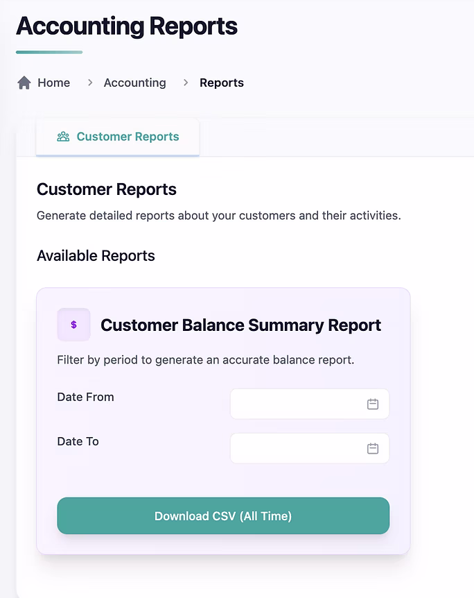 Media billing reporting dashboard with invoices and accounting reports