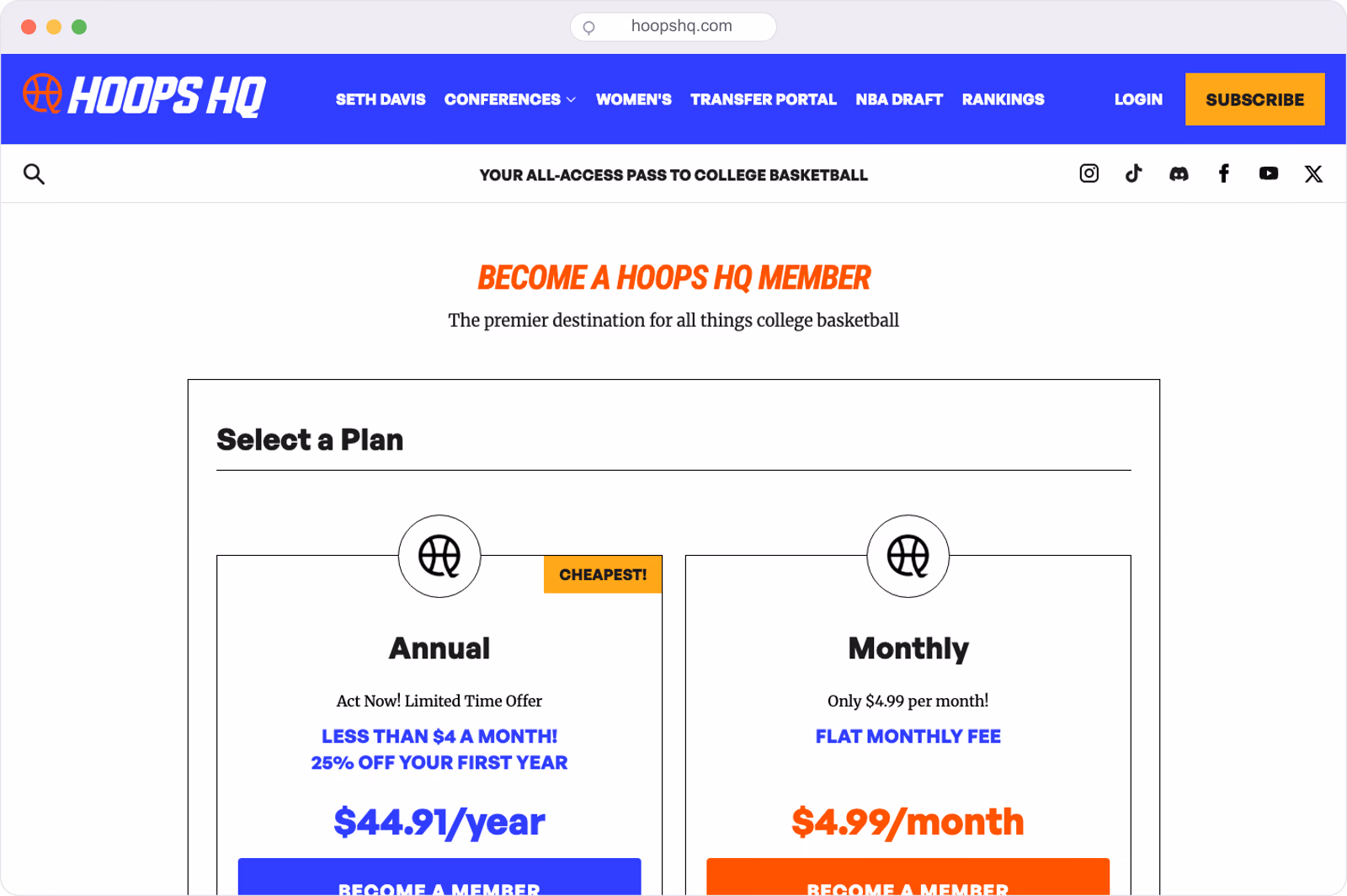 HOOPS HQ membership offer