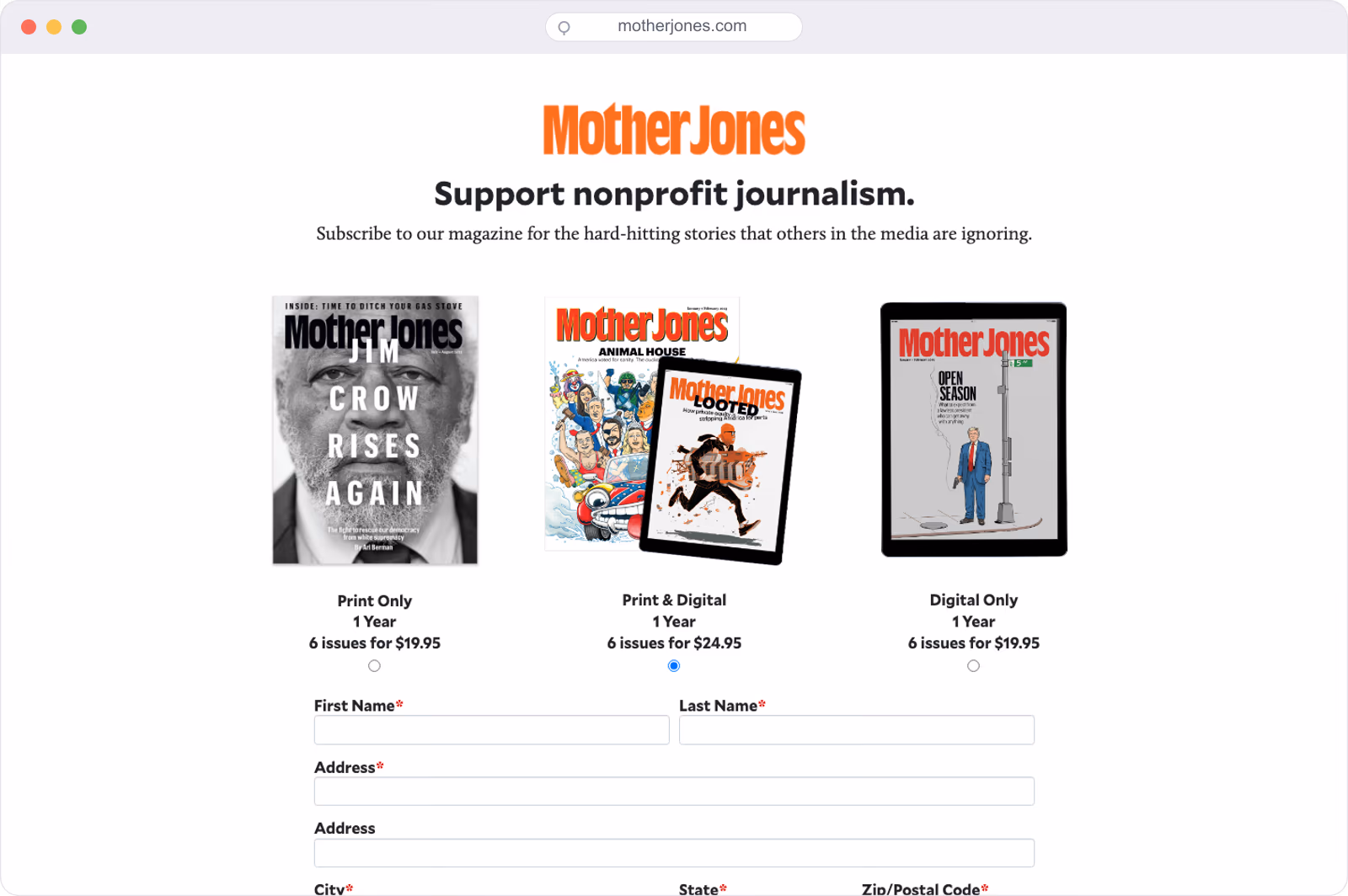 Mother Jones subscription offer