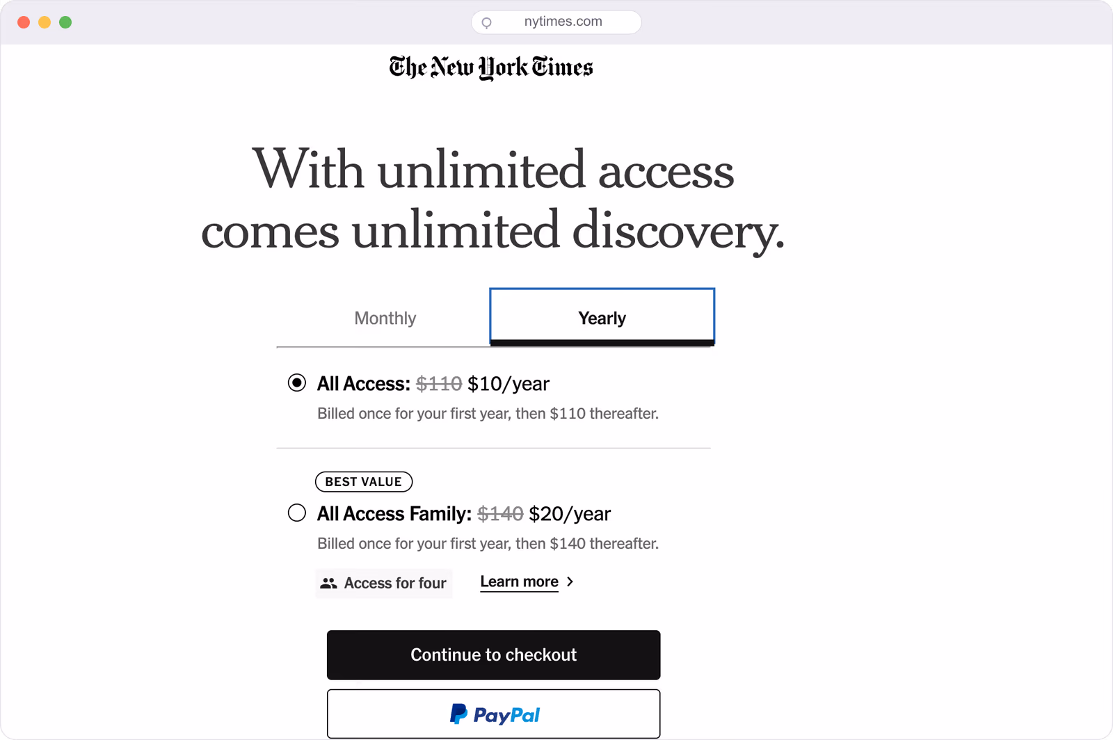 The New York Times subscription offer