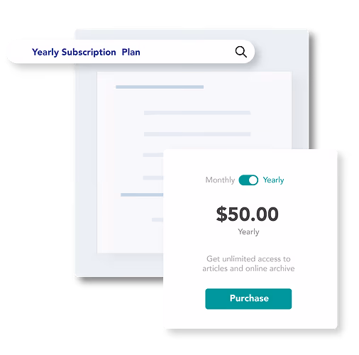 Subscription paywall interface showing yearly subscription pricing and purchase option