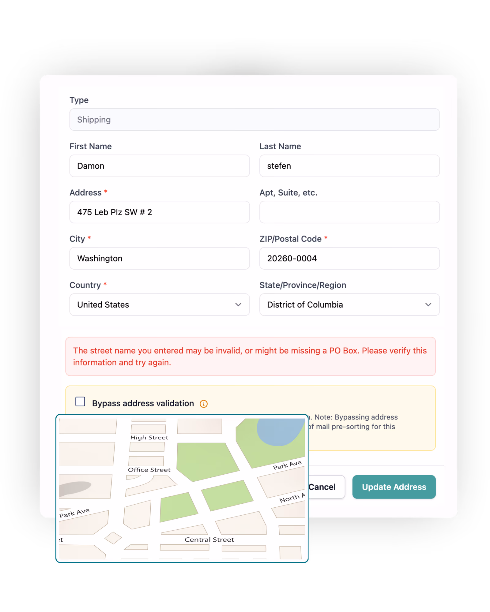 Address verification confirmation prompt during subscriber sign-up
